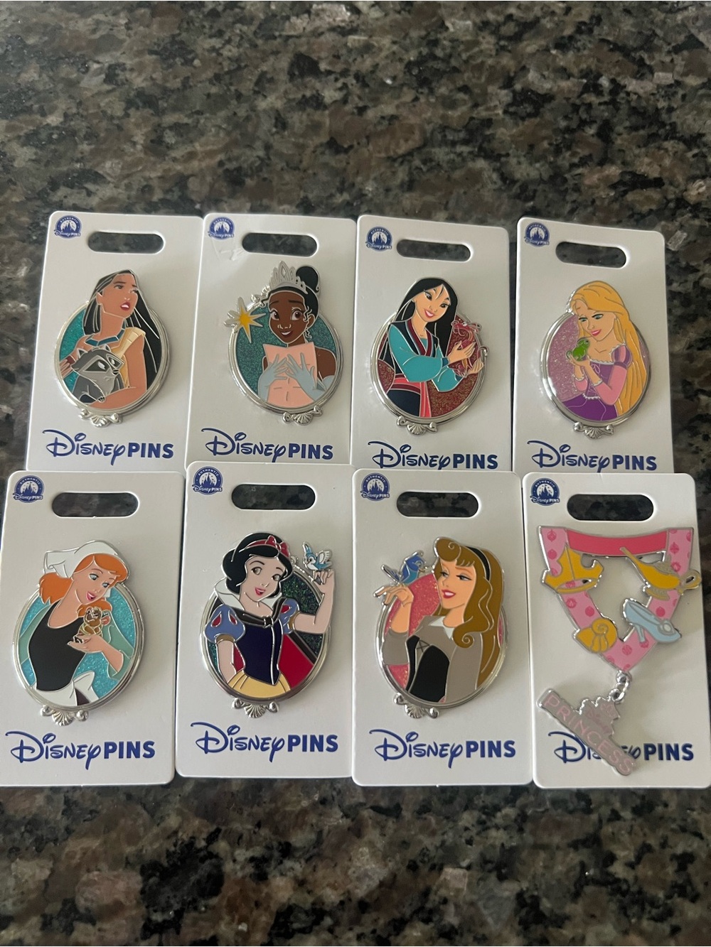 Disney Princess Enamel Pin Set — Teal Glitter Accents & Multicolor